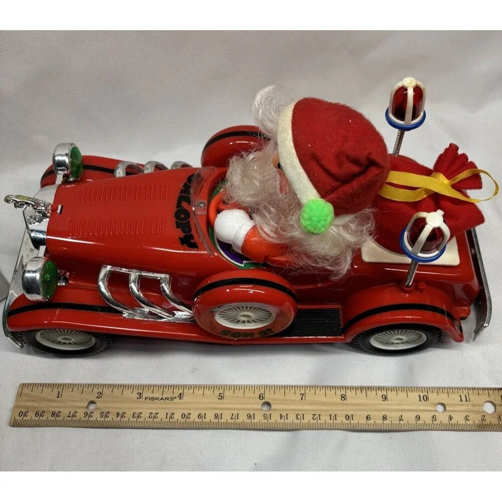 Vintage Santa 1984 12” Old Style Cartoon Car Toy Lights & Sound Works Box READ
